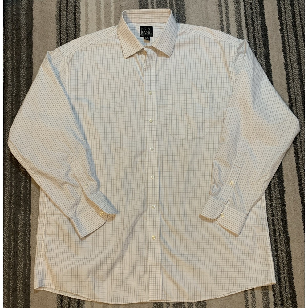 JOS A BANK Traveler's Collection White/Plaid Dress Shirt  L/S Men‎ Size 17 - 35